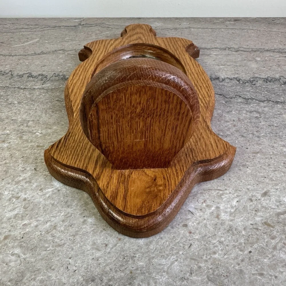 Vtg Oak Wall Mirror Shelf Oval Wood Entryway Bathroom Farmhouse Decor Handmade